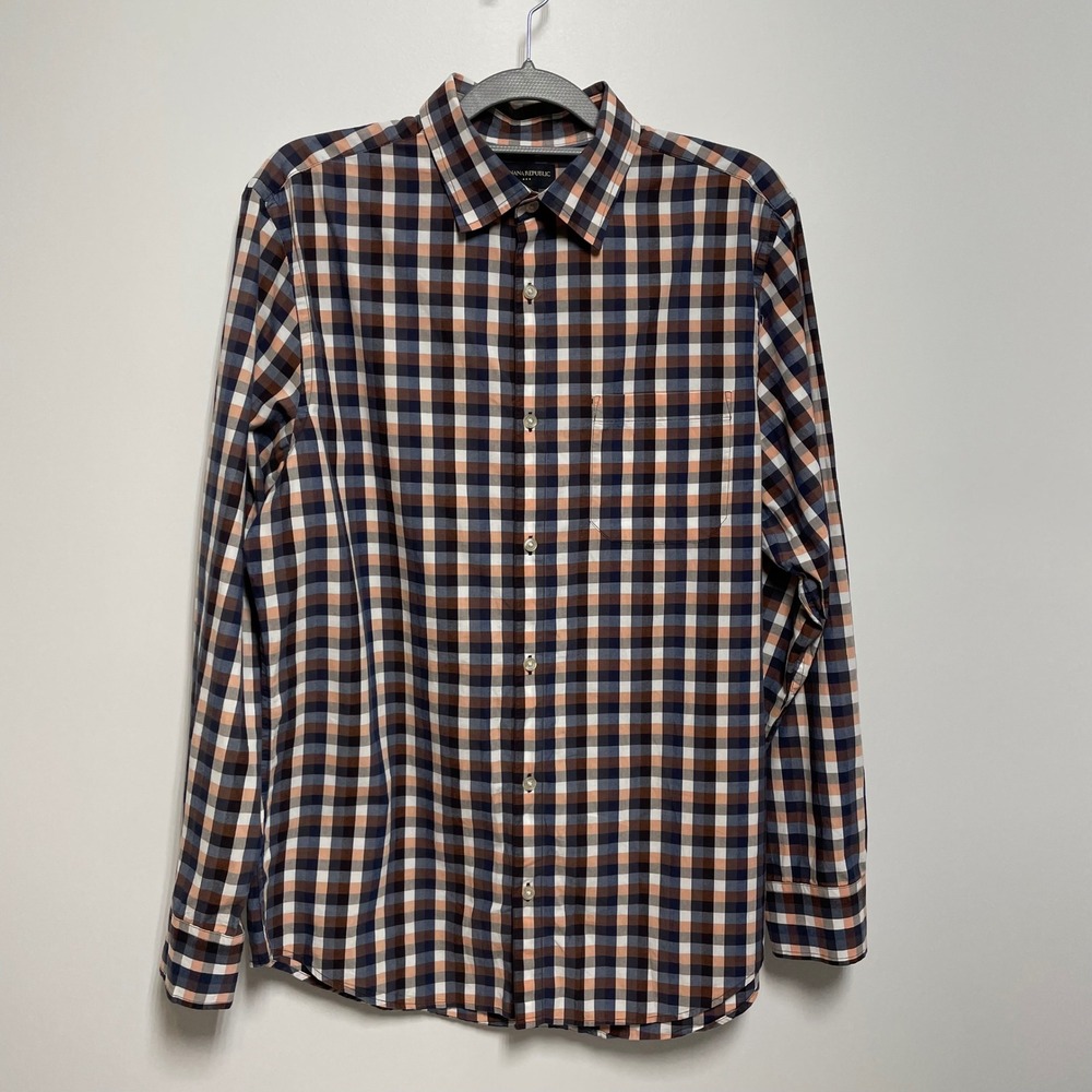 Banana Republic Mens Plaid Long Sleeve Button Down Shirt Size L